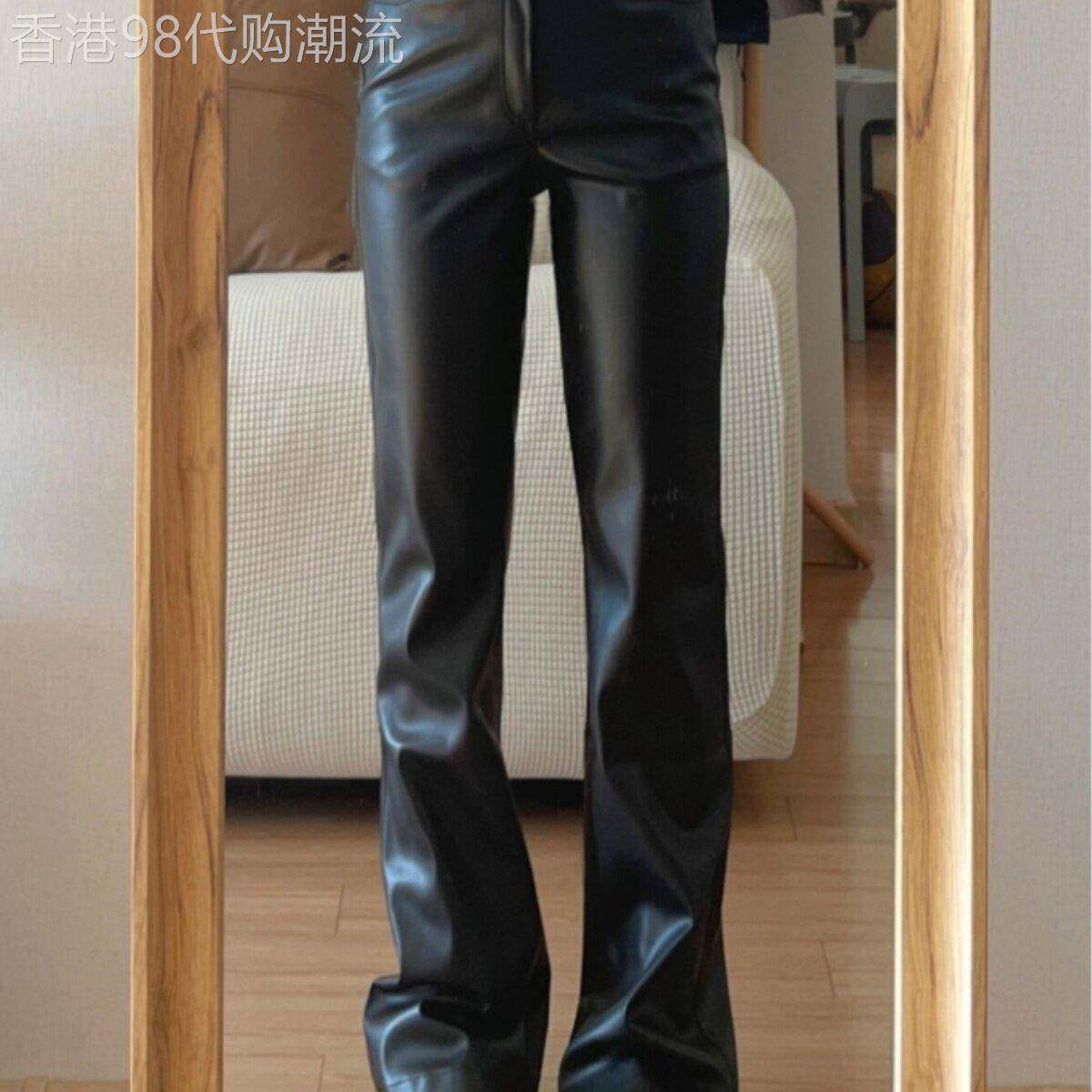 窄版阔腿皮裤女2025秋冬新款高腰显瘦小个子修身休闲直筒拖地长裤