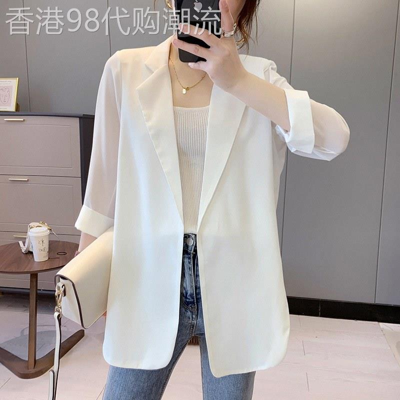 防晒衣雪纺小西装女夏季欧货白色西服垂感上衣休闲外套薄款空调衫
