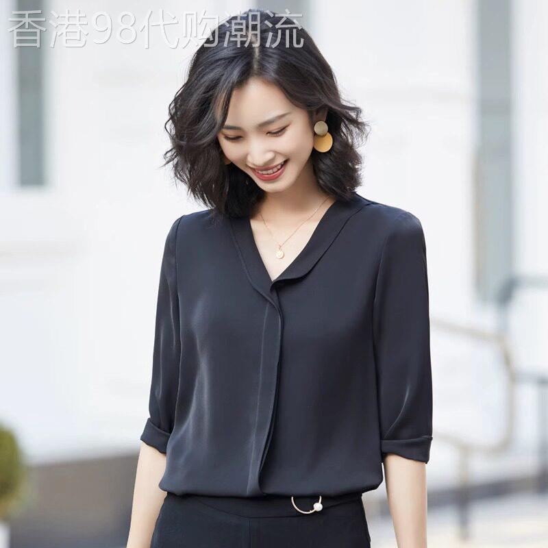 V领雪纺衬衫女夏季短袖2026新款高级感褶皱薄款显瘦职场气质上衣