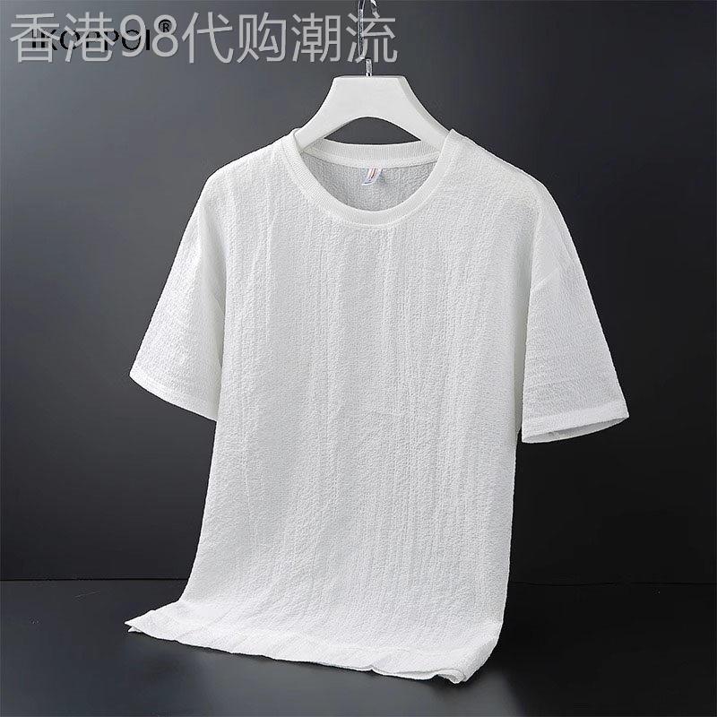 轻奢冰丝亚麻短袖夏季男士半袖体恤薄款宽松棉麻打底衫百搭上衣服