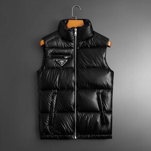 欧洲站无帽立领男士羽绒马甲休闲修身潮流外穿冬季90白鸭绒背心