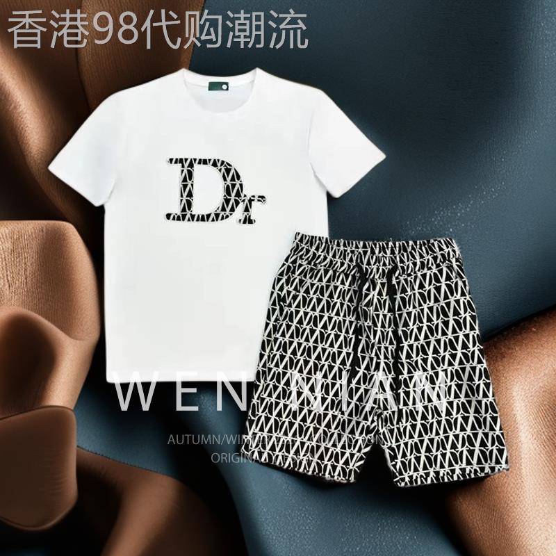 韩国WEN NIAN欧洲站轻奢短袖t恤套装男2026夏季字母印花上衣一套