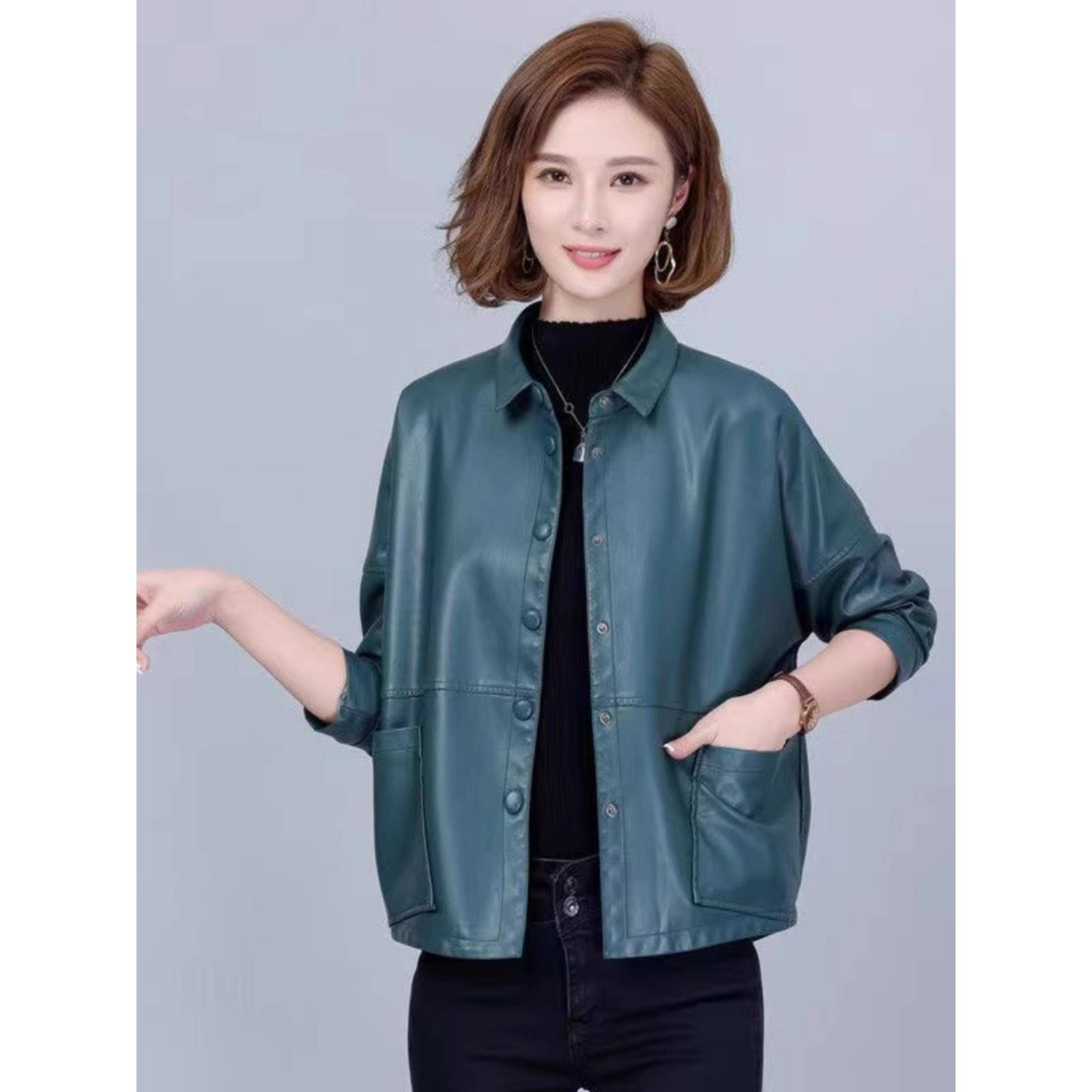 专柜休闲真皮皮衣女士2025春秋新款短款时尚宽松绵羊皮夹克小外套