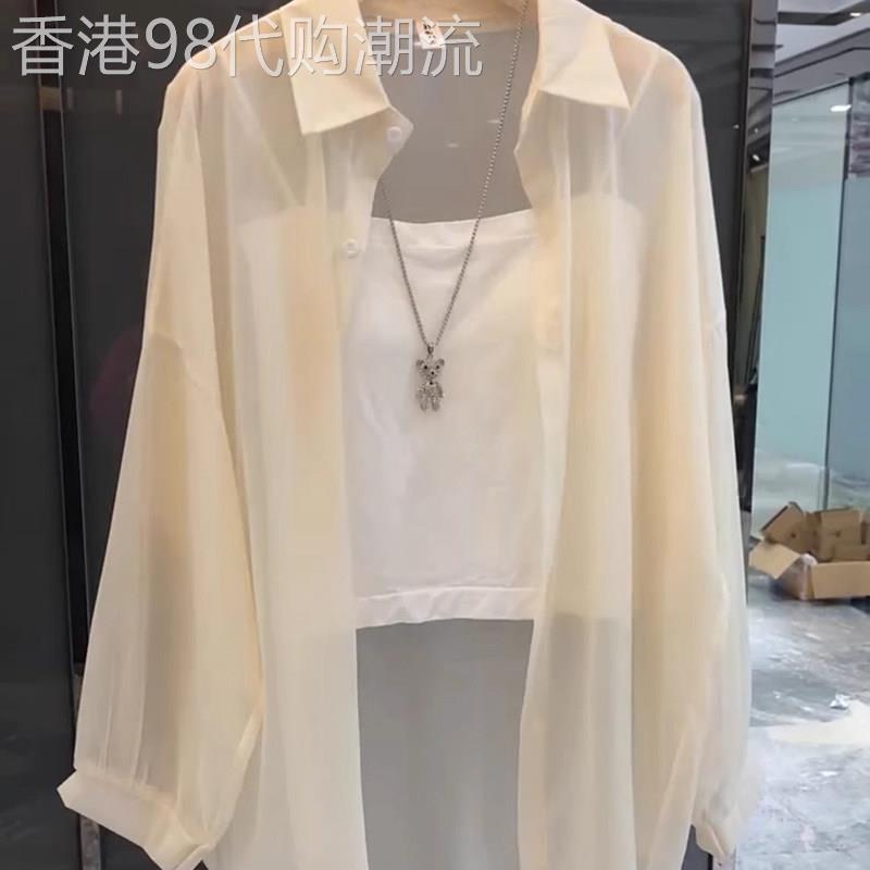 珠光防晒衬衫女夏宽松休闲垂感冰丝开衫外搭雪纺薄纱空调上衣洋派