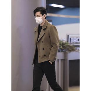 高端男士风衣外套2025新款秋冬季韩版修身双排扣短款毛呢大衣男款