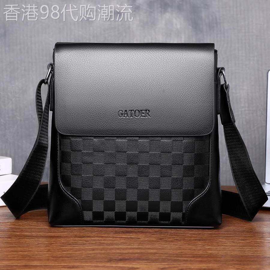 香港免税代购新款真皮单肩包男士翻盖斜挎包出差简约竖款商务挎包