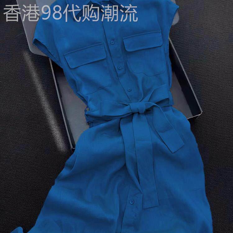 2026年夏蓝色高级感时尚简约气质长裙子休闲职业显瘦衬衫连衣裙女