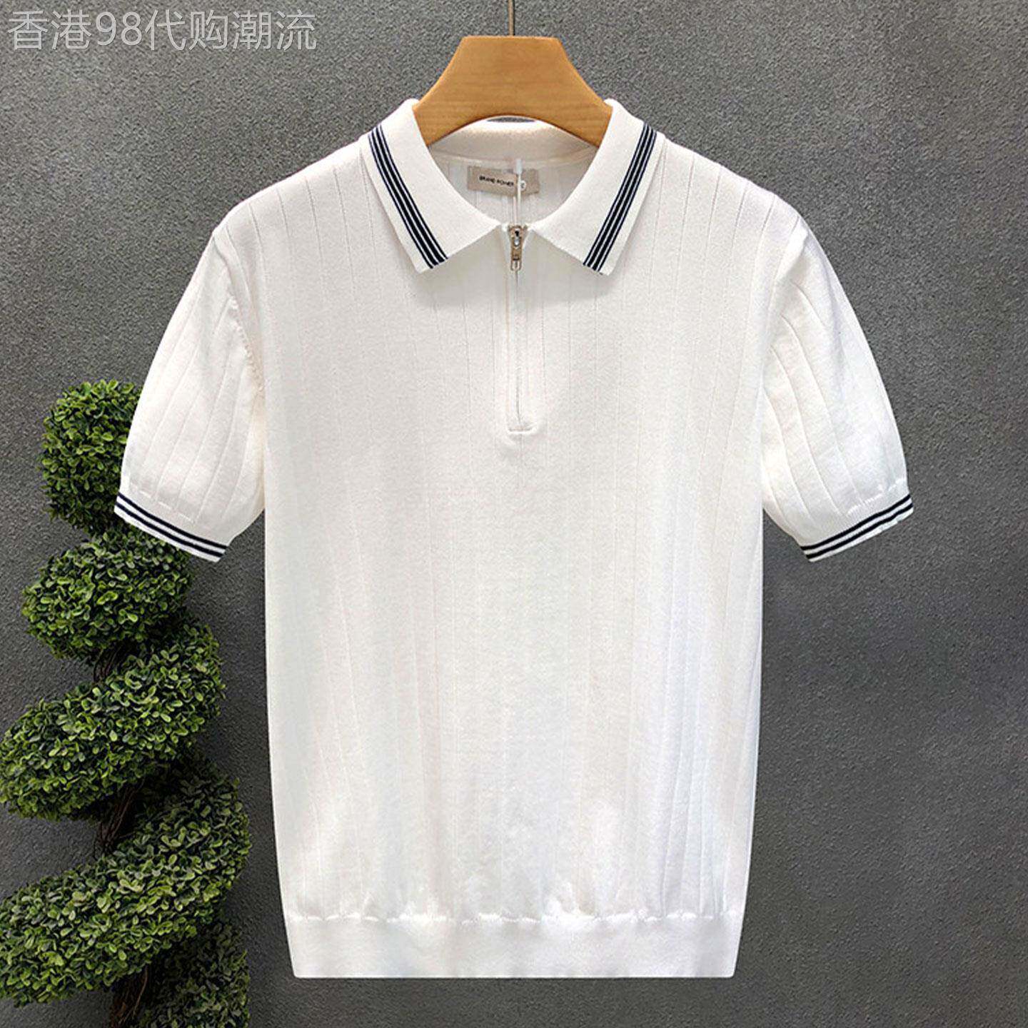 MUSONMU潮牌复古英伦风翻领针织短袖T恤男夏季宽松休闲POLO衫上衣