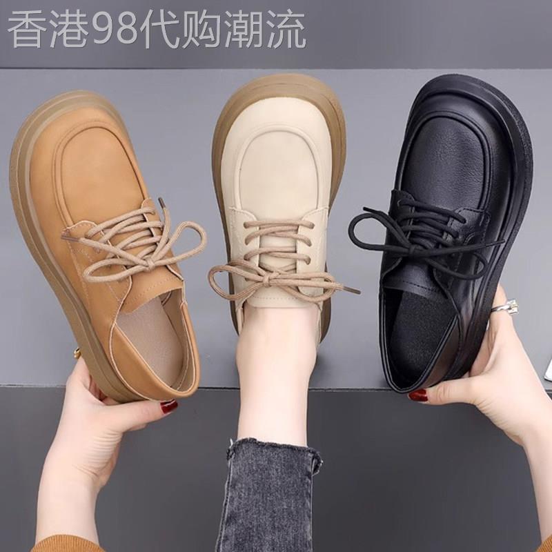 真皮软底女式休闲鞋2025秋季新时尚系带多功能平底小皮鞋乐福鞋
