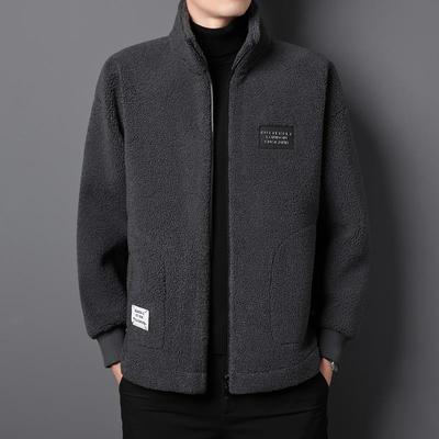 羊羔绒外套男士春秋季加厚宽松大码胖子保暖皮毛一体立领夹克衫潮