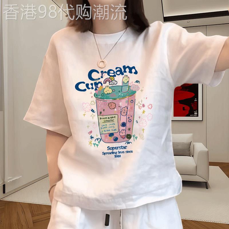 韩国时尚白色纯棉短袖t恤女2026新款夏季宽松大尺码上衣半袖T恤潮