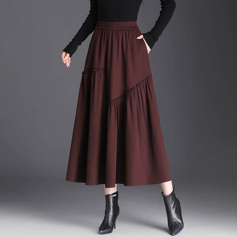 不规则半身裙女春秋2025新款中长款垂感高腰百褶裙遮胯显瘦A字裙