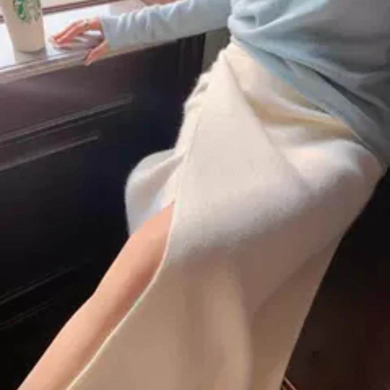 日系温柔风软糯针织半身裙女秋冬新款气质中长款一步裙毛衣包臀裙