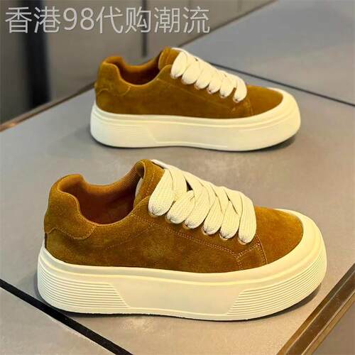潮牌反绒翻毛皮百搭休闲男鞋2026年夏季新款真皮厚底增高复古板鞋
