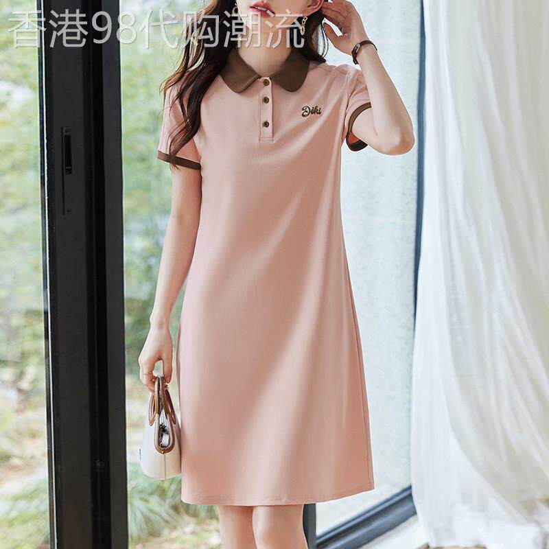 polo领洋装女2026新款夏季收腰显瘦气质中长版翻领短袖T恤裙子