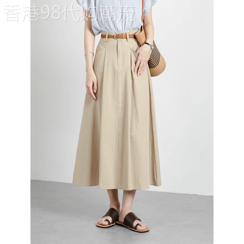 卡其色半身裙女2026新款夏季薄款a字高腰文艺气质伞裙中长裙子女