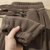 MAROLIO 女 男加厚加绒直筒运动裤 御寒双面奥粒绒 咖啡色束脚卫裤