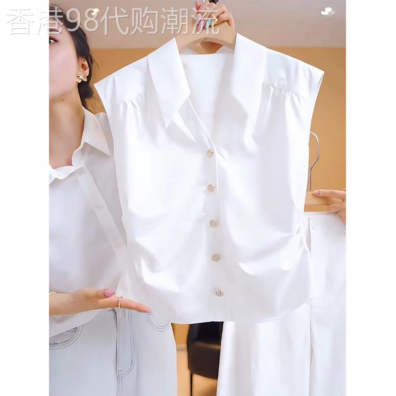 白色衬衫女夏薄款2026新款高级感轻奢减龄洋派收腰背心无袖上衣女