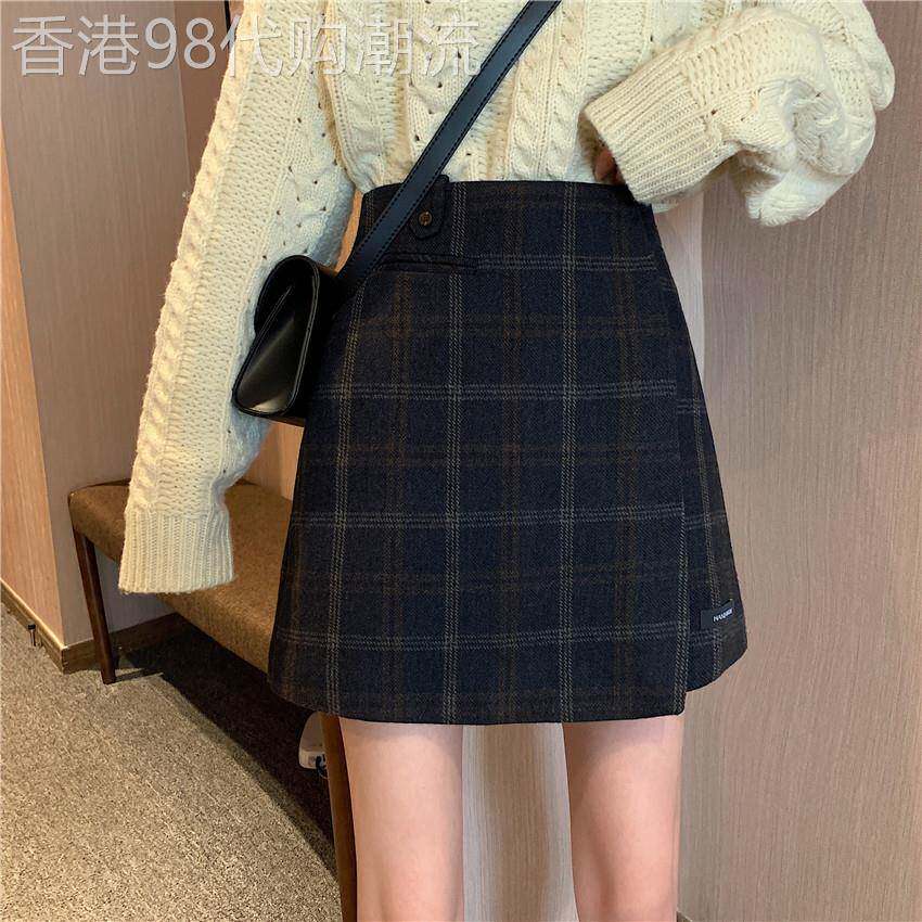 大码格子毛呢半身裙女2025秋冬新款胖mm高腰显瘦a字裙不规则短裙