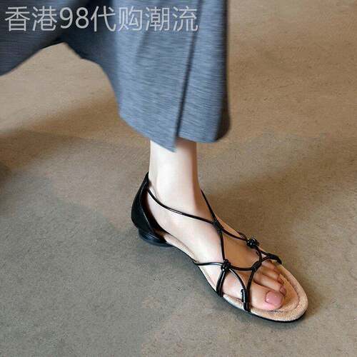 意大利手工Altierrina~ 法式复古风罗马绑带凉鞋粗跟圆头一字扣带