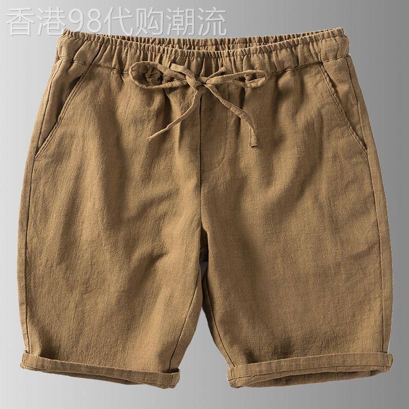 法国JENNI TENNO复古亚麻裤男款夏季直筒五分休闲裤男士棉麻短裤