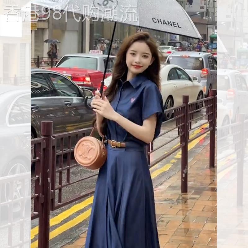 法式气质蓝色衬衫连衣裙女2025夏季新款高级感大方得体的收腰裙子