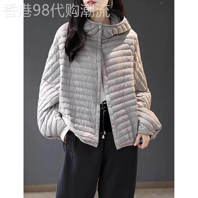 轻薄羽绒棉服外套女2025秋冬新款时尚条纹小个子女士短款连帽棉衣