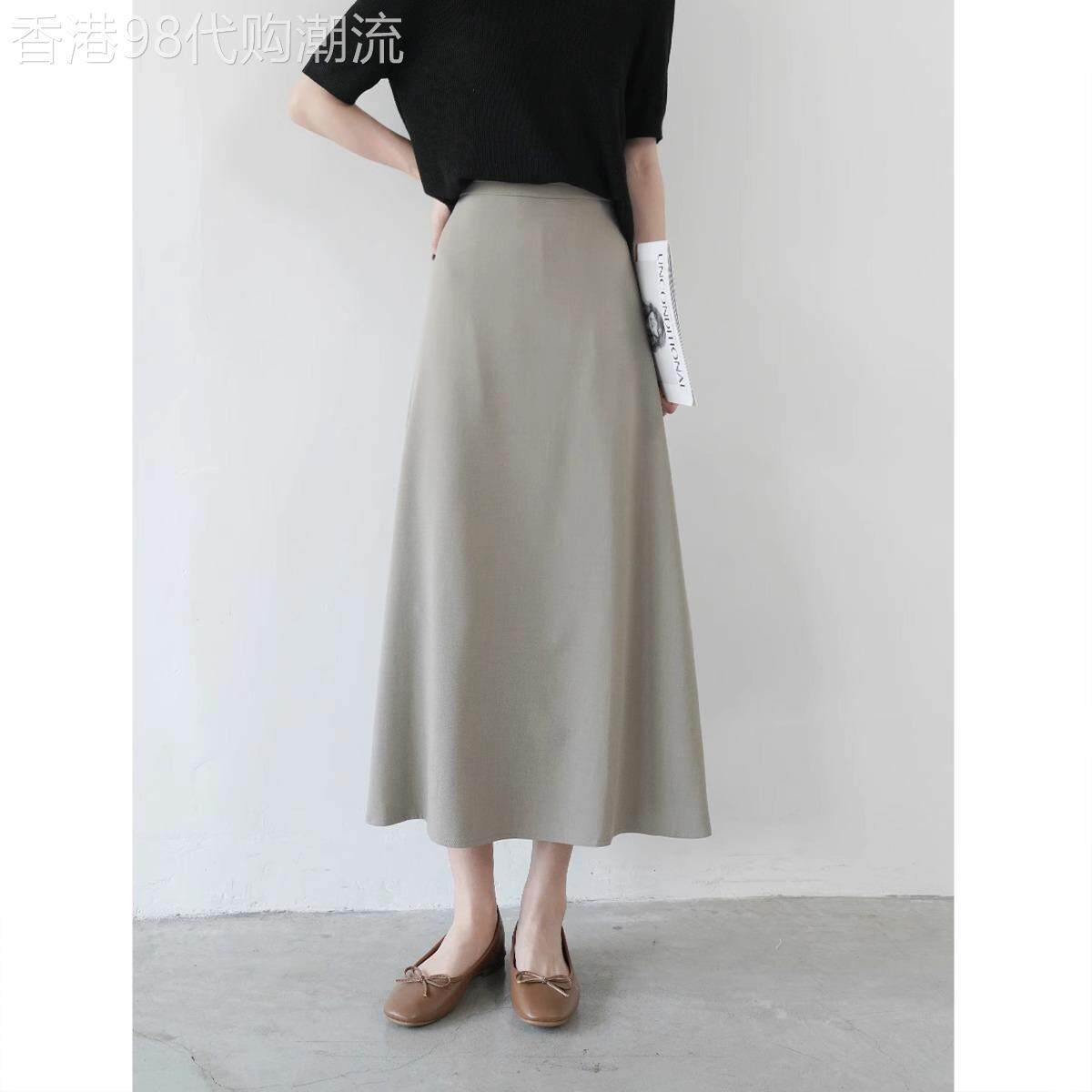 灰色半身裙女春秋2026新款a字高腰显瘦气质梨型身材中长版伞裙子