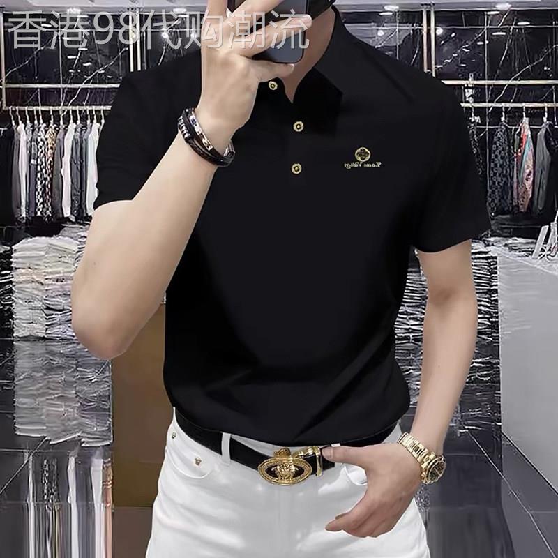 欧货夏季新款免烫T恤修身轻奢简约冰丝男士POLO衫短袖高端翻领潮