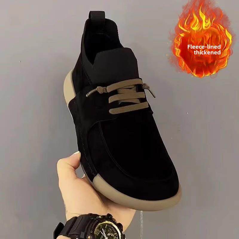 秋冬高帮男鞋，羊毛衬里纯皮革商务休闲圆头运动鞋，时尚多功能软