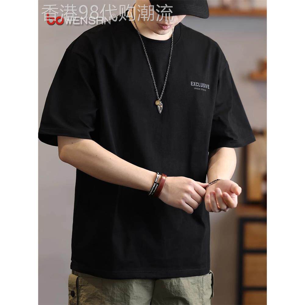 时尚品牌重量级纯棉短袖男式t恤2025全新夏季宽松圆领半袖男式帅
