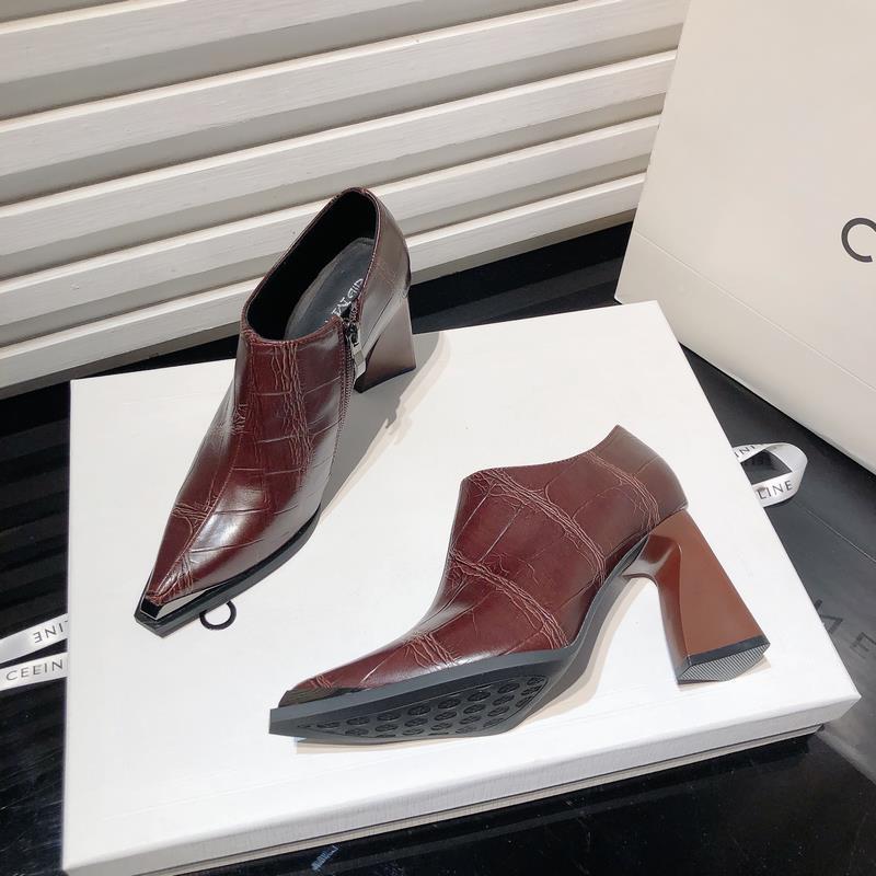 防水台高跟鞋女2025新款春款粗跟尖头真皮复古职业小皮鞋深口单鞋