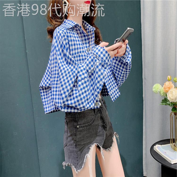 格子衬衫女春秋新款2025年女士衬衣外套短款设计感小众宽松上衣潮