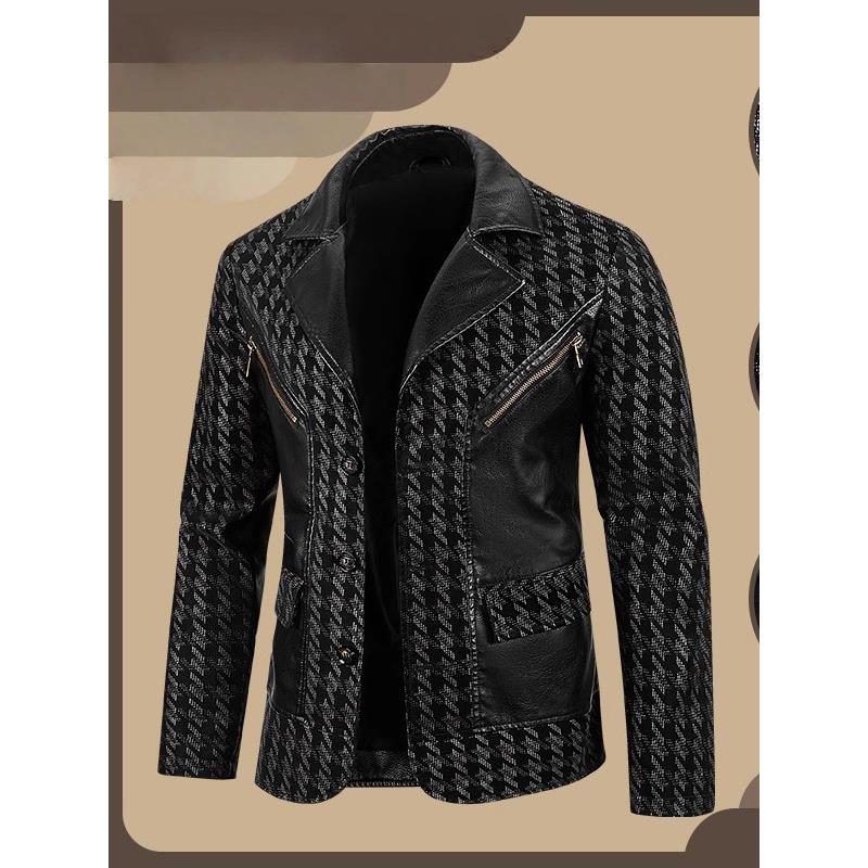 大码男士绵羊皮机车覆古休闲时尚真皮夹克西装美式皮衣外套春秋冬