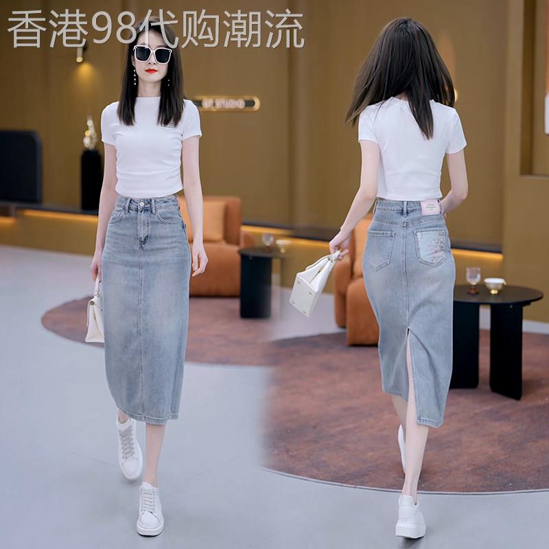 牛仔半身裙女春秋2026新款高腰a字显瘦中长版小个子开叉包臀裙子