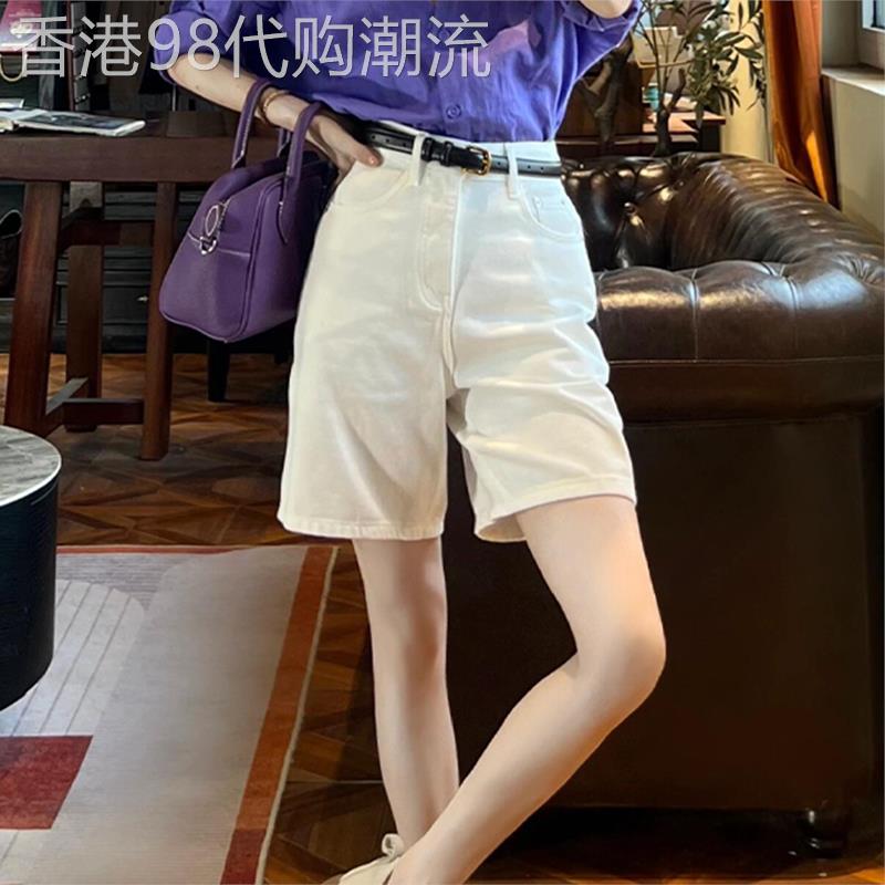 白色直筒牛仔短裤女2026夏季新款高腰宽松遮胯显瘦薄款阔腿五分裤