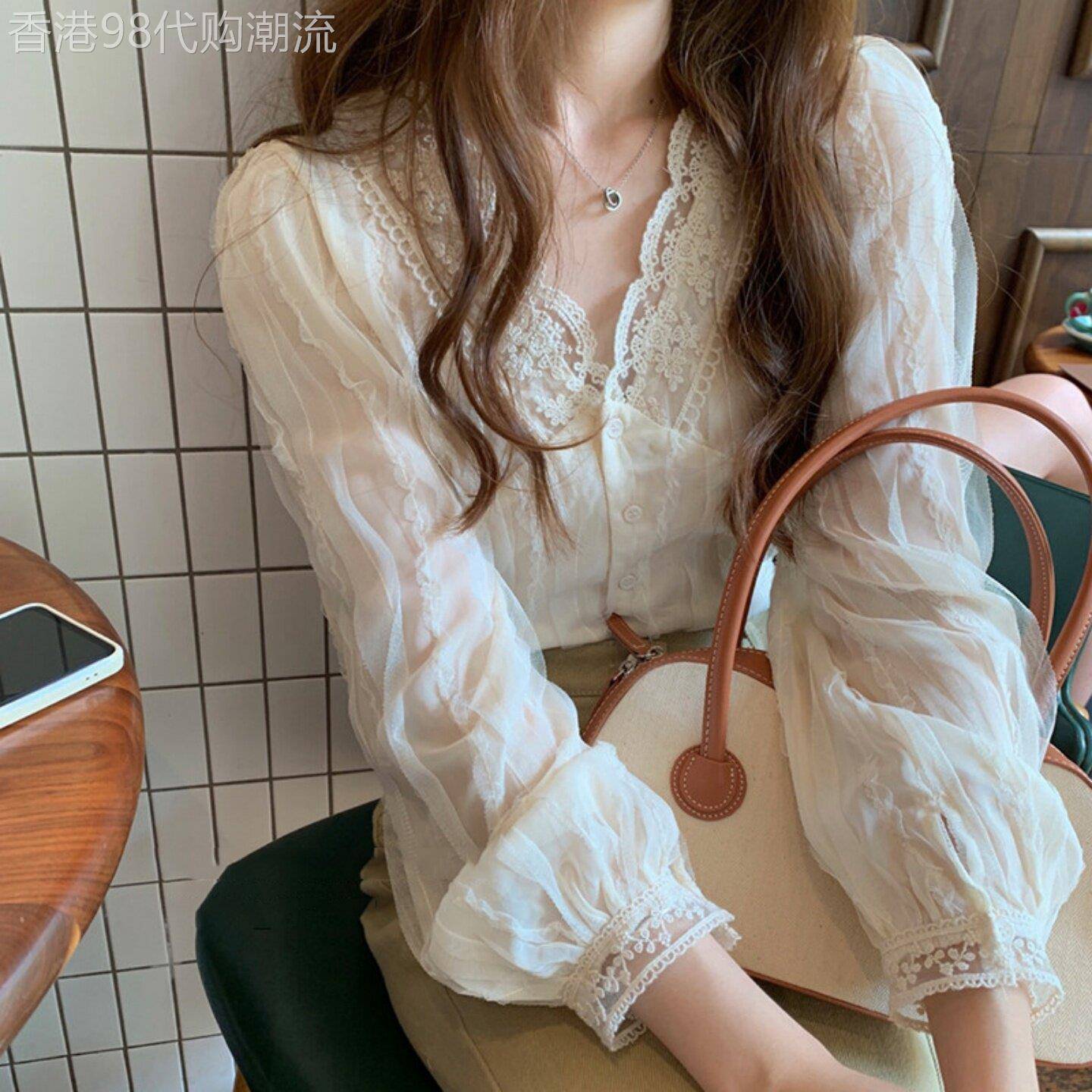 白色蕾丝雪纺衫女夏2026新款法式温柔风甜美气质宽松显瘦打底上衣