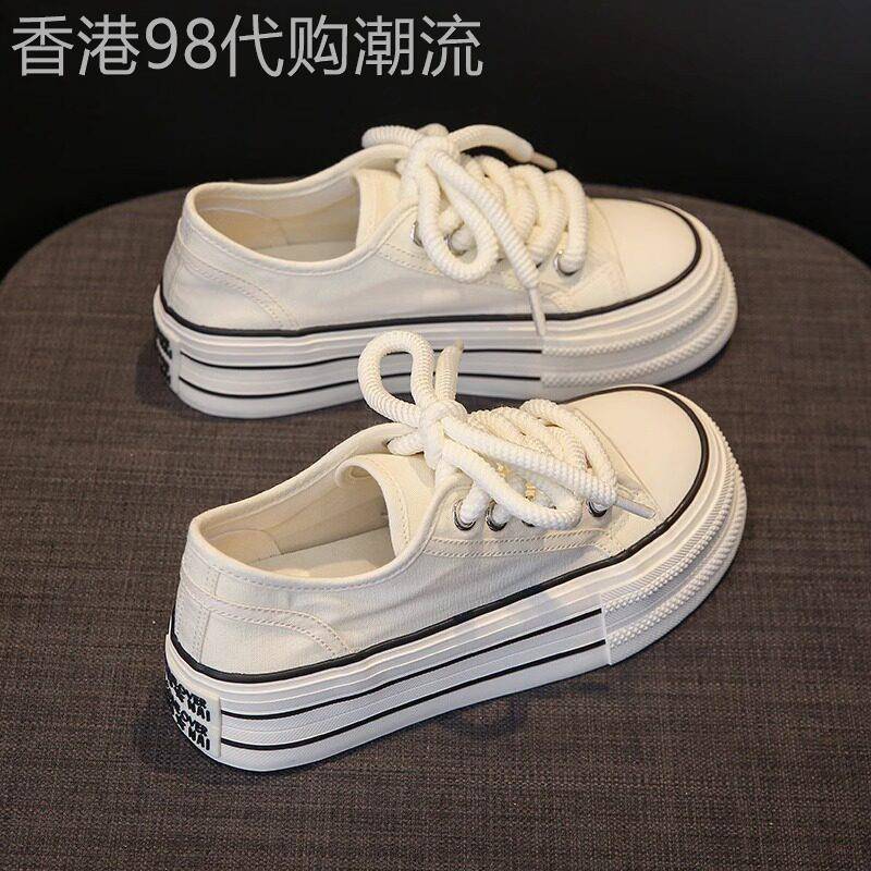 帆布鞋女夏季薄款透气2026新款厚底小个子内增高休闲百搭小白鞋子