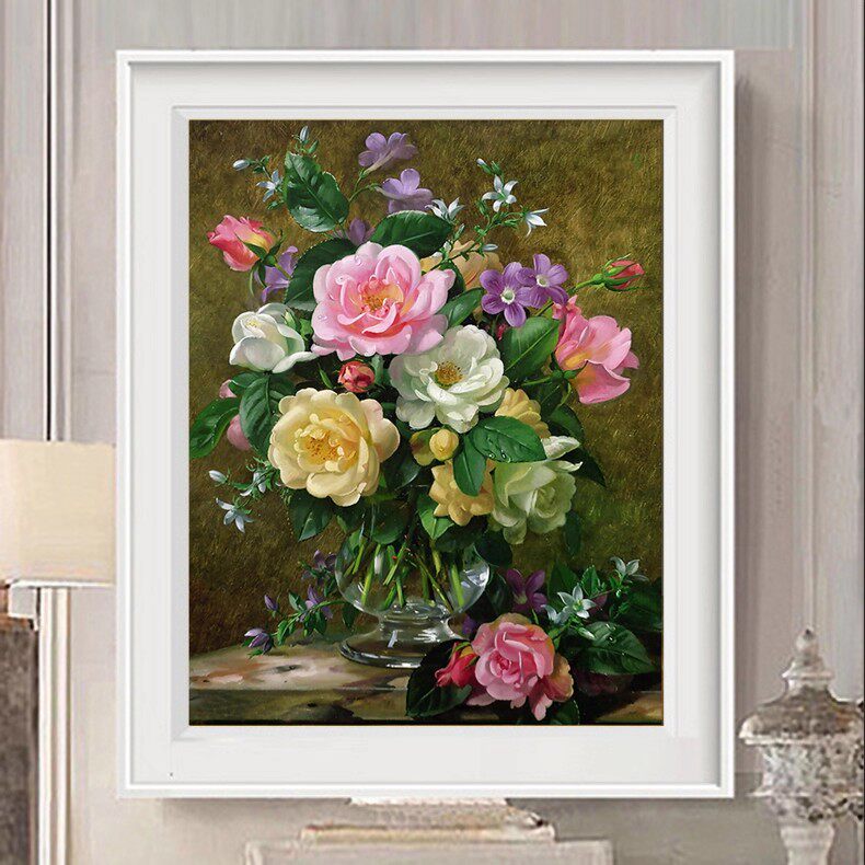 新品十字绣2025新款线绣客厅小件玫瑰花瓶欧式餐厅线绣卧室图刺绣