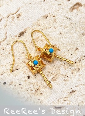 Veri薇芮 古法六字箴言转jing筒耳钩  s925银镀金 新中式精致女