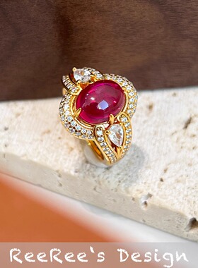 925纯银镀金红刚玉鸽子蛋戒指