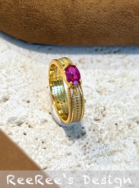 925纯银古法红刚玉戒指