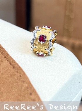 Veri薇芮 人工红宝石拉丝路路通吊坠 s925银镀金 高级感轻珠宝