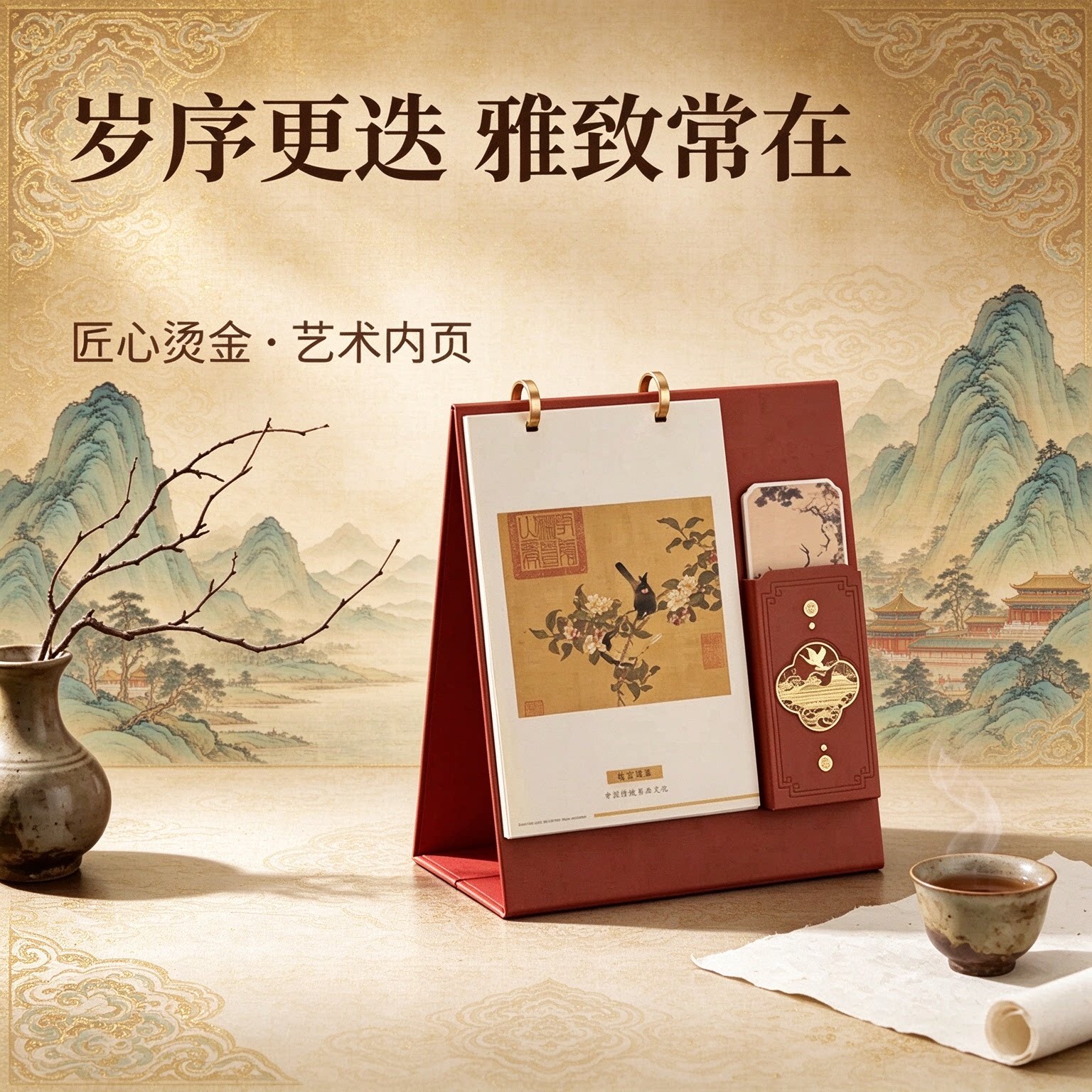 2027年台历创意立体日历皮质木纹实木工艺摆件摆台办公桌书房客厅装饰新年礼物公司企业商务定做原创简约复古