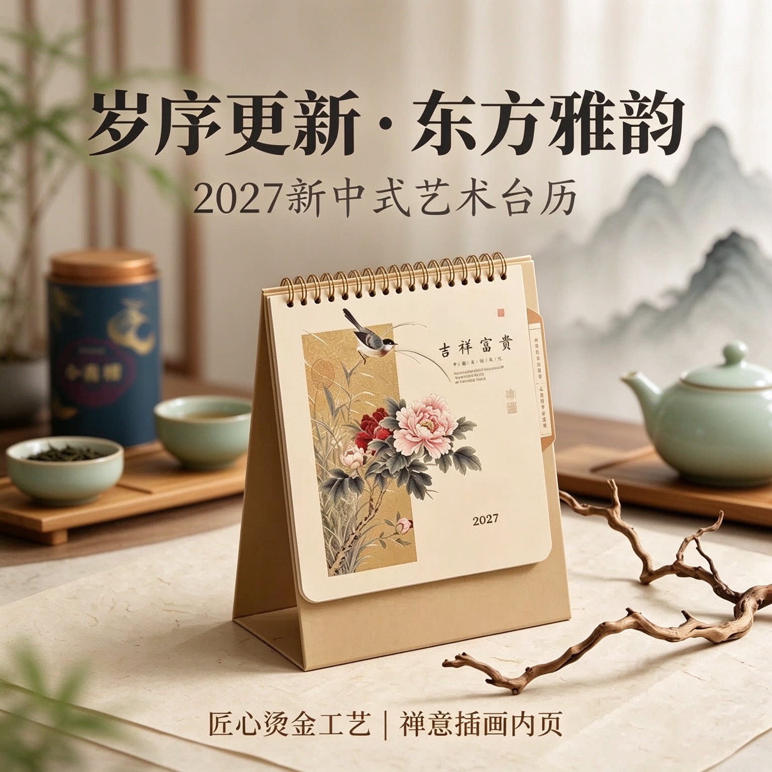 2027羊年台历创意纸质立体日历手撕工艺摆件摆台办公桌书房客厅装饰新年礼物公司企业商务定做原创简约复古