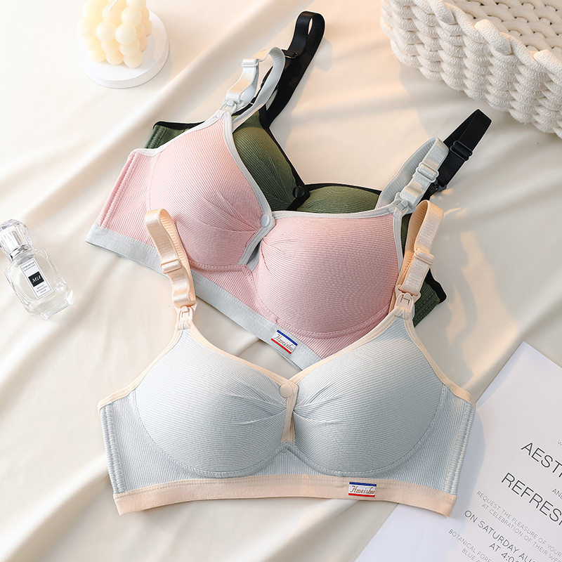 夏哺乳内衣前开扣母乳产后聚拢防下垂怀孕期喂奶专用孕妇内衣睡眠