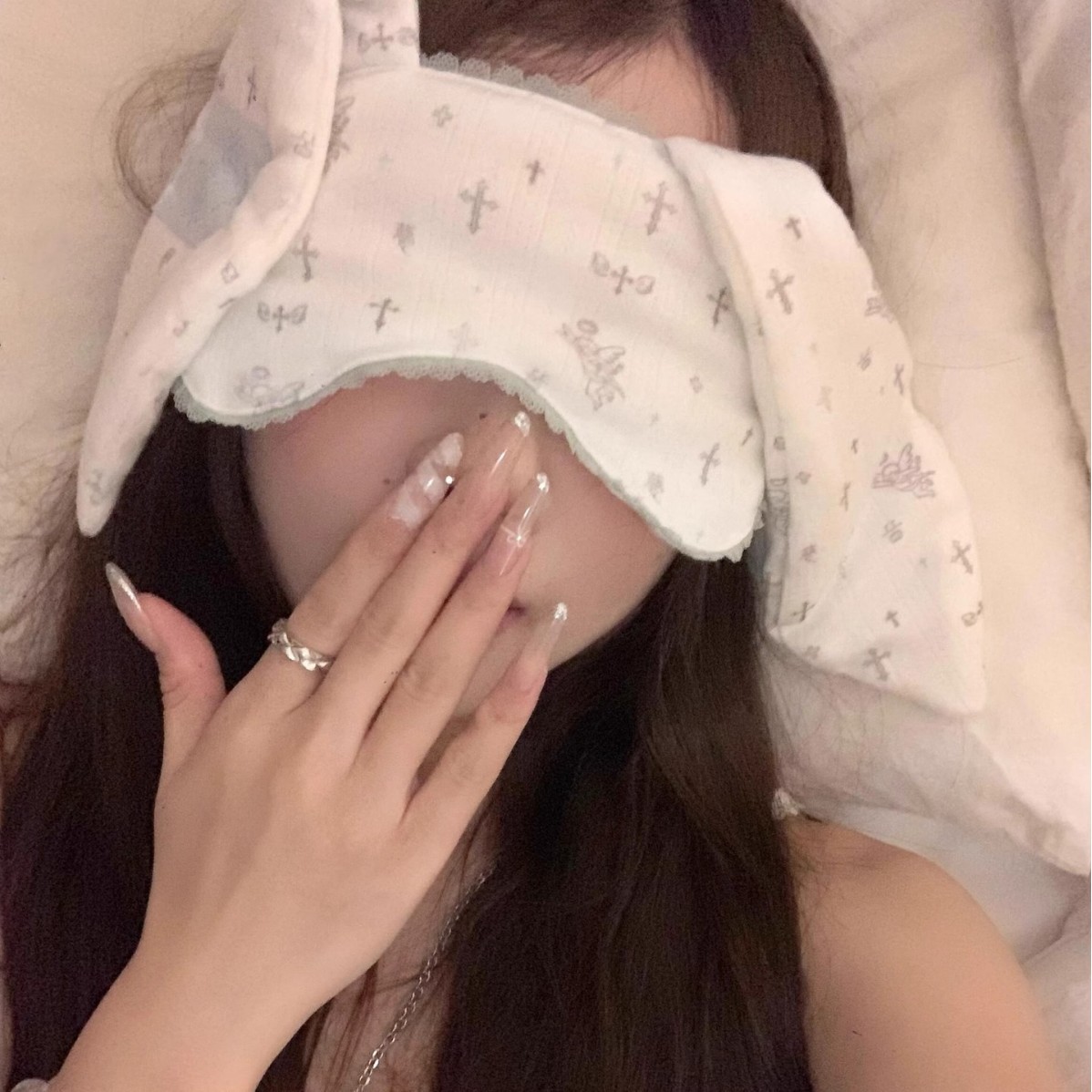 甜妹兔耳朵花边眼罩ins风
