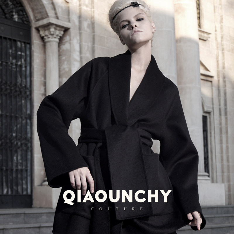 新年特供 QIAOUNCHY俏云曦 | 黑色双面呢羊毛系带大衣秋冬女装