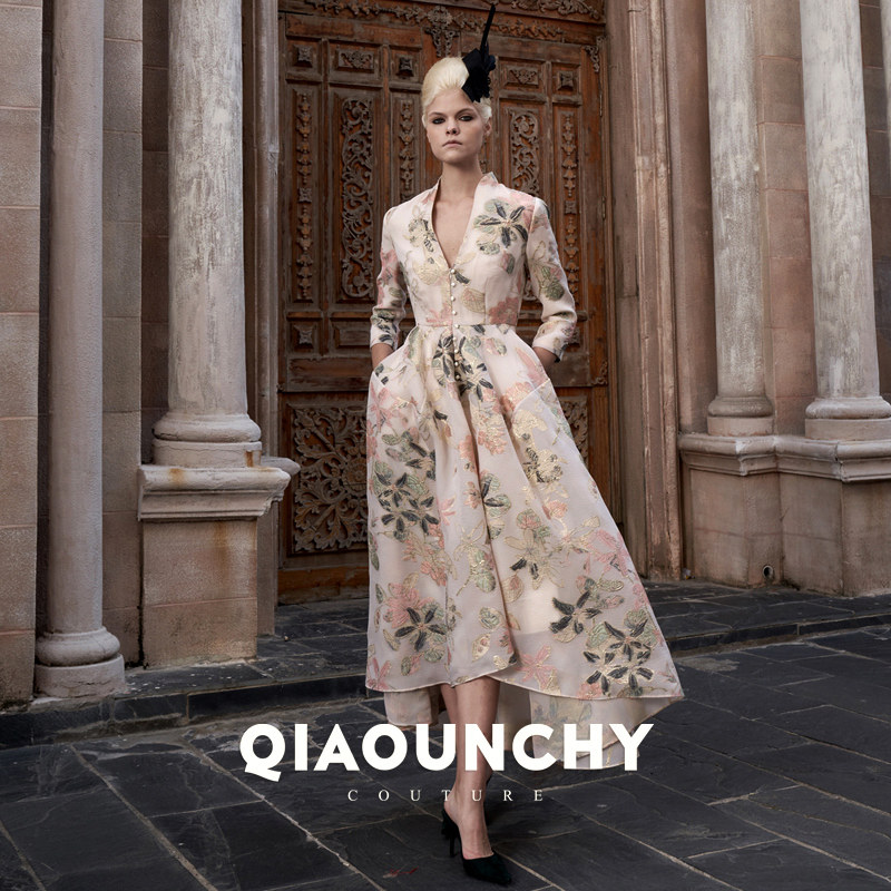 意大利进口提花料 QIAOUNCHY俏云曦｜高级定制法式古典立裁连衣裙