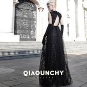 露背拖地晚礼服长裙 经典 高定 QIAOUNCHY俏云曦｜黑色珠片刺绣法式